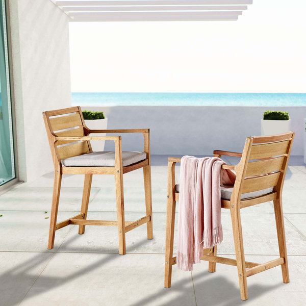 Modway Portsmouth Outdoor Patio Karri Wood Bar Stool Set Of 2 In